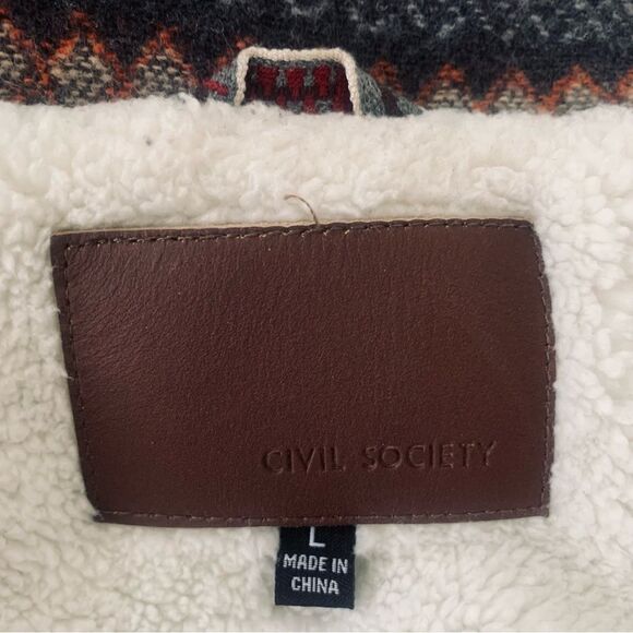 Civil Society Wool Blend Jacket Sherpa Lined Aztec Print Shacket Cabincore Sz L - Picture 3 of 14